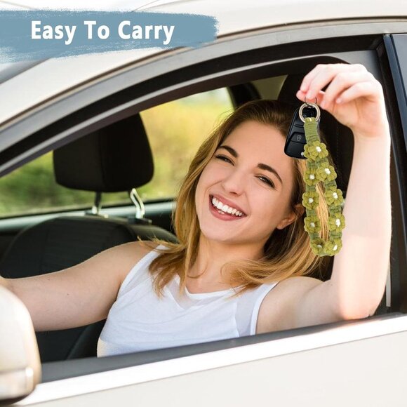 Boho Macrame Keychain Wristlet Keychain Weave Exquisite Keyring Holder Bracelet - Picture 6 of 7